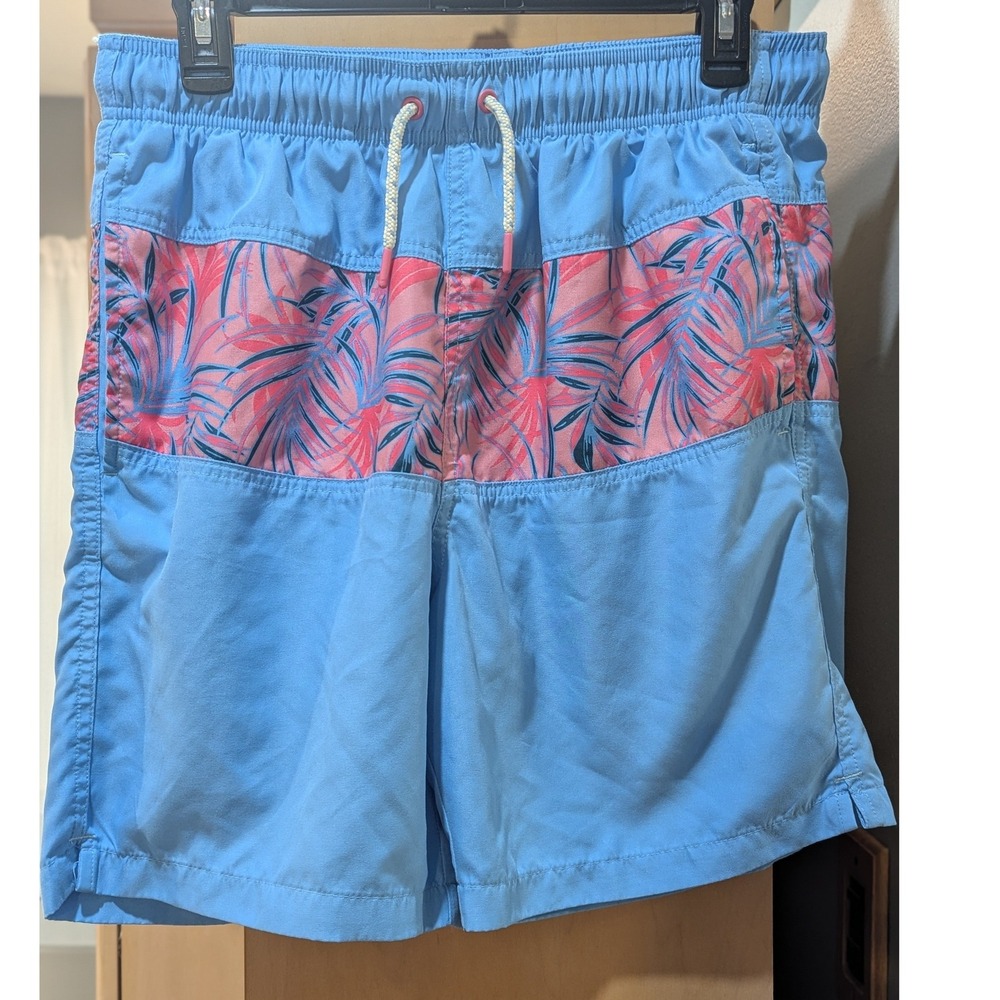 Hawaiian Authentics Mens Blue Pink Tropical Palm Print Swim Trunks Size Medium